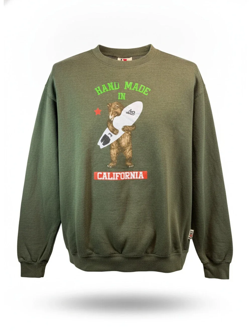 Lost Enterprises Crewneck Sweatshirt Mens Large Olive Green California Bear Surf